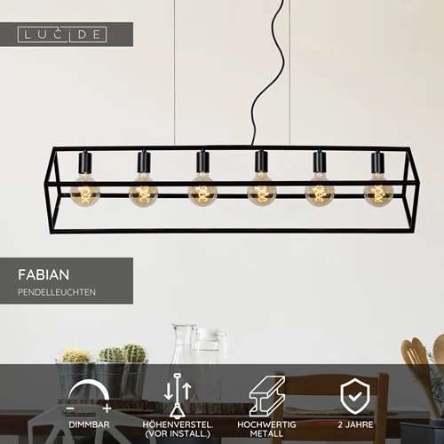 Lucide FABIAN - Pendelleuchten - 6xE27 - Schwarz - USP